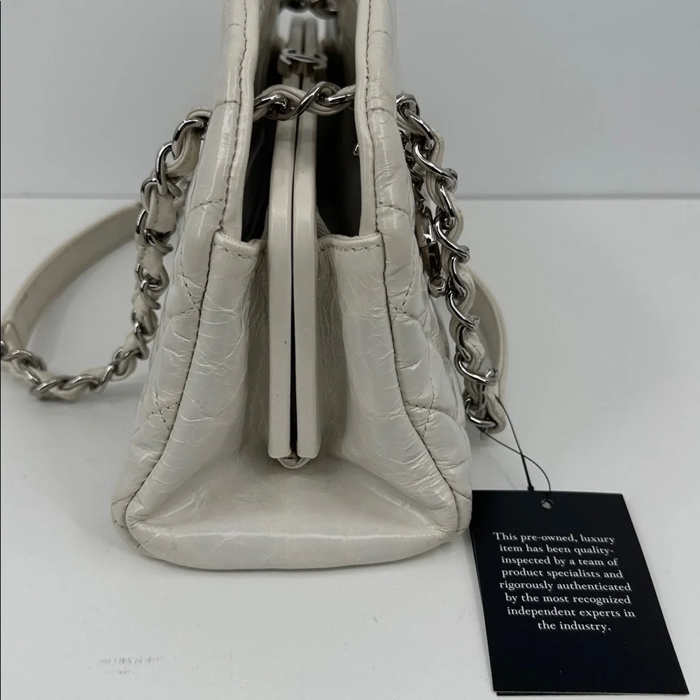 Authenticated CHANEL Mademoiselle Shoulder Chain Bag- White/Silver - Picture 12 of 17